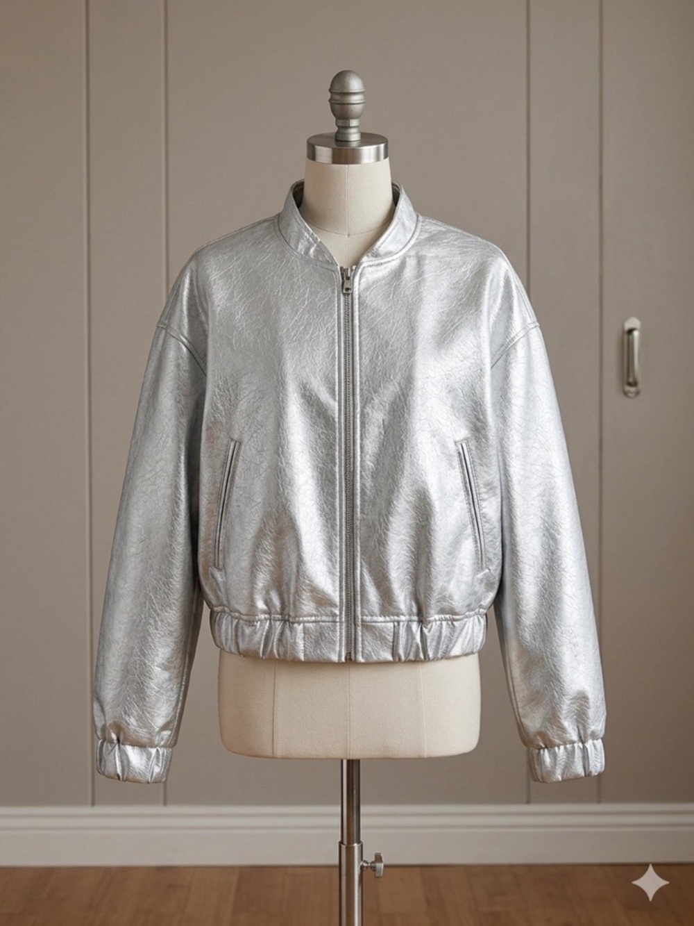 Zara Silver Metallic Bomber Jacket
